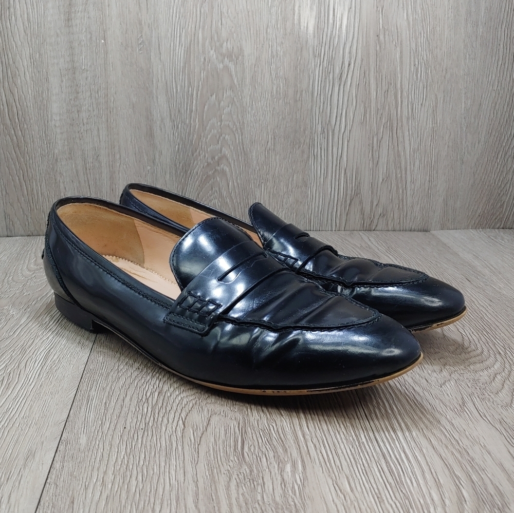 J. Crew Academy Penny Loafer Italian Leather SlipOn Muted Black Patent 8.5 J8501